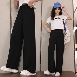 女童裤子夏季薄款直筒运动阔腿裤2025女中大童防蚊裤修身儿童夏装