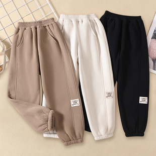男童女童秋冬加厚银狐绒裤子青少年束脚卫裤一体绒保暖休闲运动裤