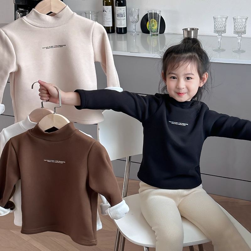 女童t恤加绒儿童打底衫半高领衣