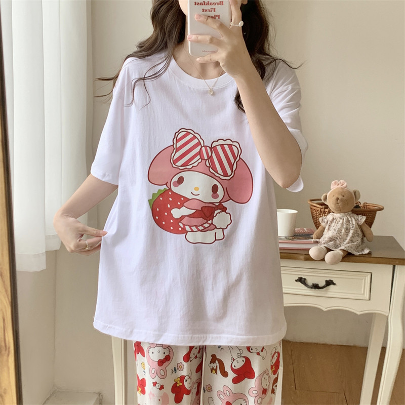 夏季睡衣套装美乐蒂T恤短袖纯棉卡通闺蜜学生宿舍套头外穿家居服