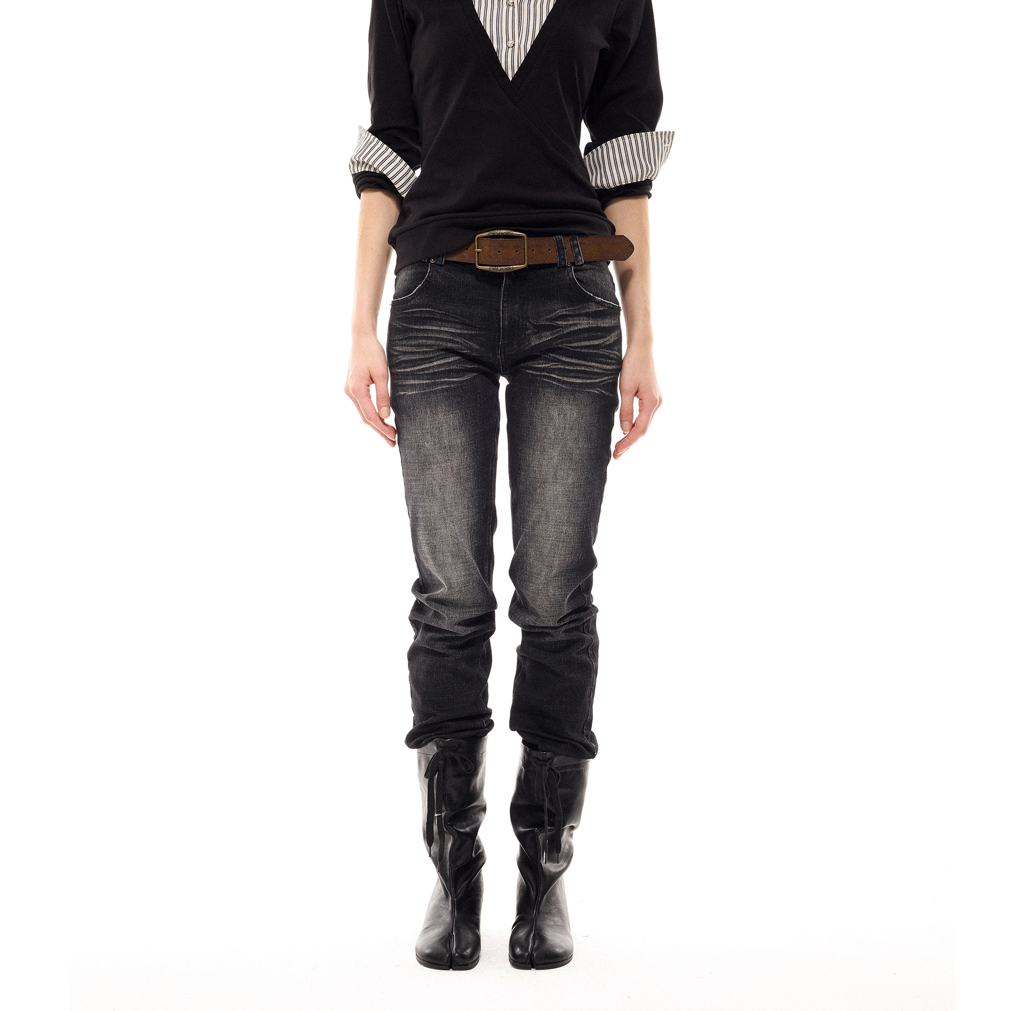 costustoot黑色修身直筒牛仔长裤