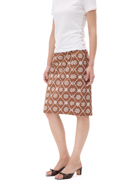 Costustoot 夏季复古花纹格子一字肩两穿抹胸收绳包臀直筒短裙女