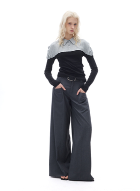 Costustoot  25夏季新款  原创灰色收褶廓形松弛感休闲阔腿西裤女