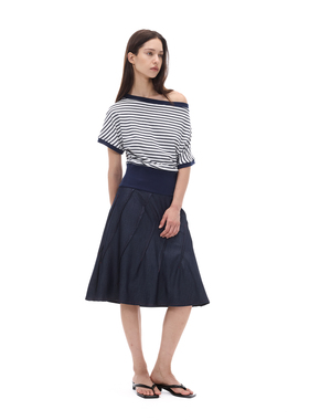 Costustoot 原创设计蓝色收褶垂感撞色线堆堆半身A字伞裙