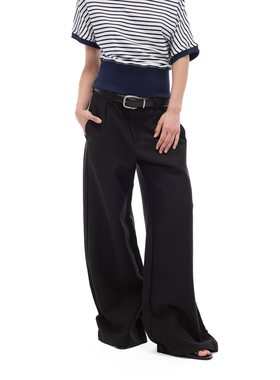 Costustoot 黑色暗纹廓形收褶设计低腰宽松阔腿休闲百搭西裤
