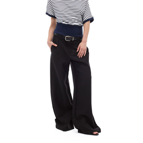 Costustoot黑色暗纹廓形阔腿西裤