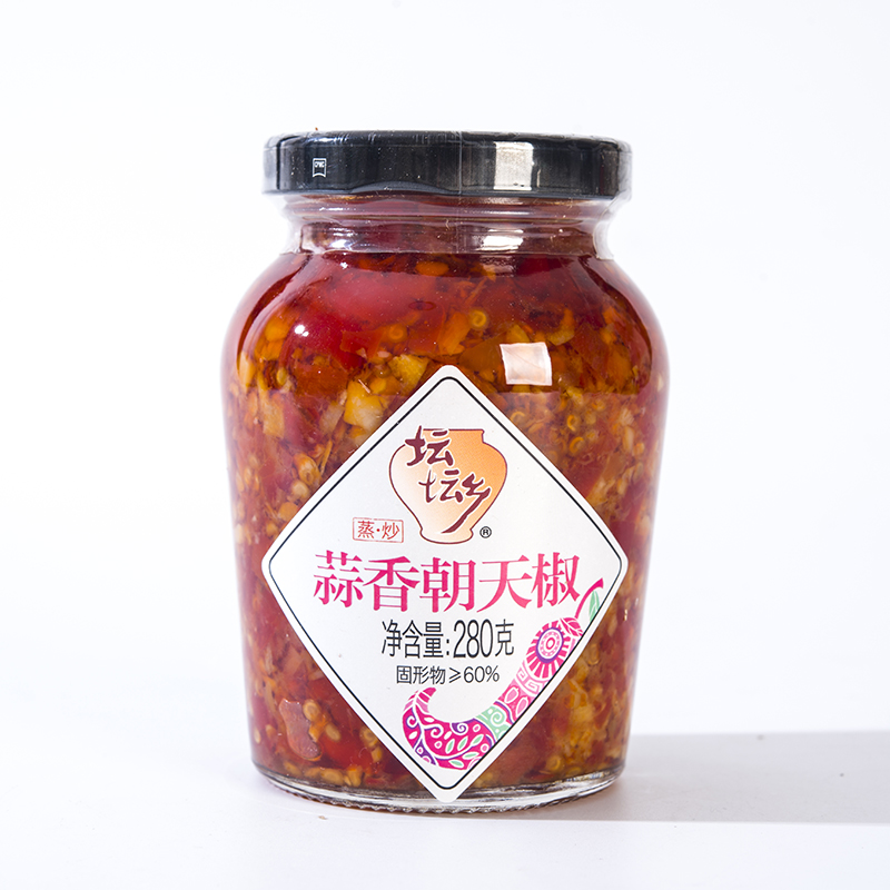 坛坛乡蒜香朝天椒280克瓶装拌饭坛坛香辣椒酱剁辣椒湖南特产酱椒