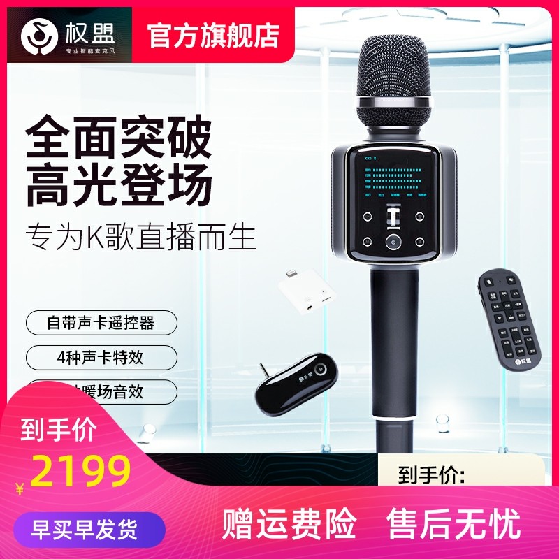 权盟双娱麦话筒音响一体蓝牙直播无线专业唱k歌带音响的麦克风乐