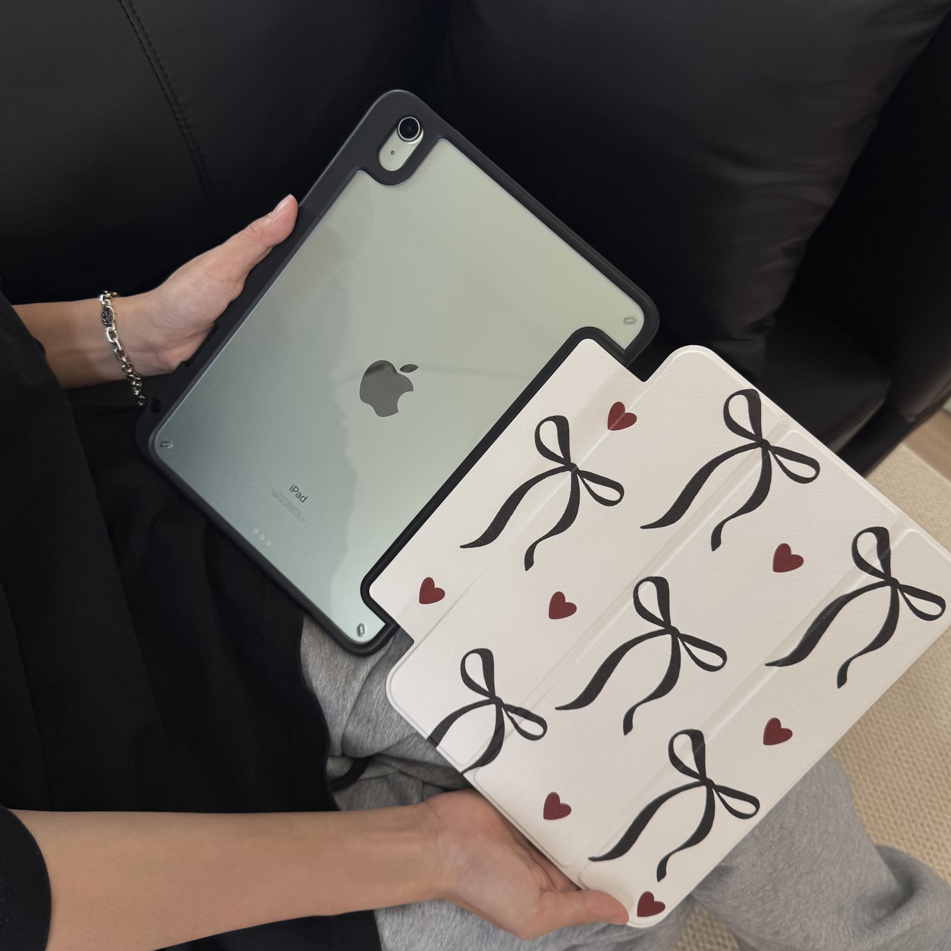 M[爱心蝴蝶结]IPAD保护壳 带笔槽平板电脑保护套/壳 苹果平板加厚亚克力保护壳 软边保护透明平板壳