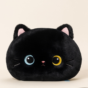 正版小黑猫毛绒玩偶猫咪抱枕超软坐垫睡觉沙发靠垫生日礼物送女生