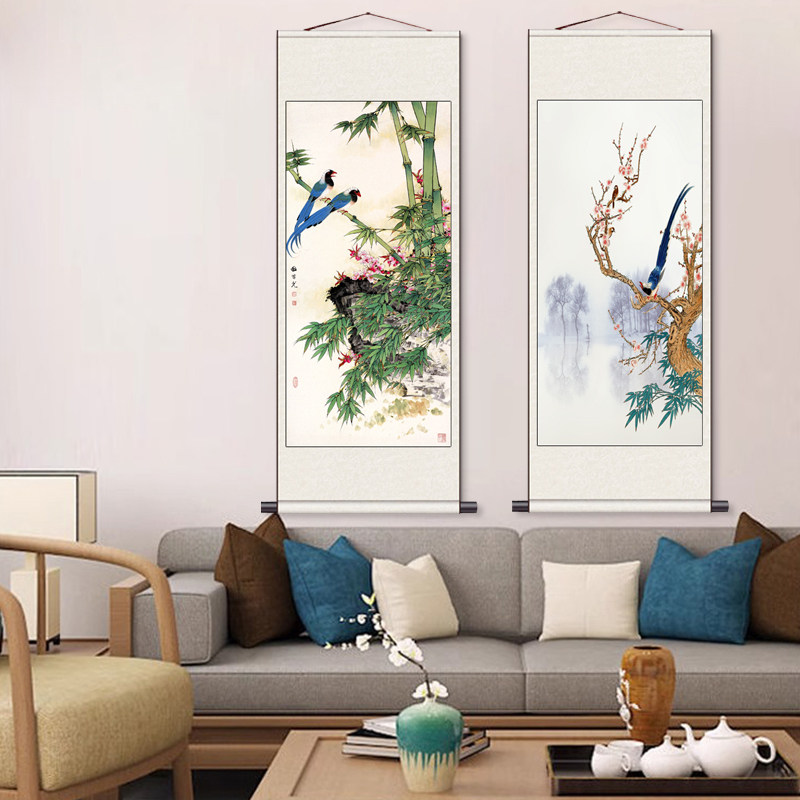 田世光竹子国画名家画作挂画布艺新中式客厅装饰画过道玄关挂布画