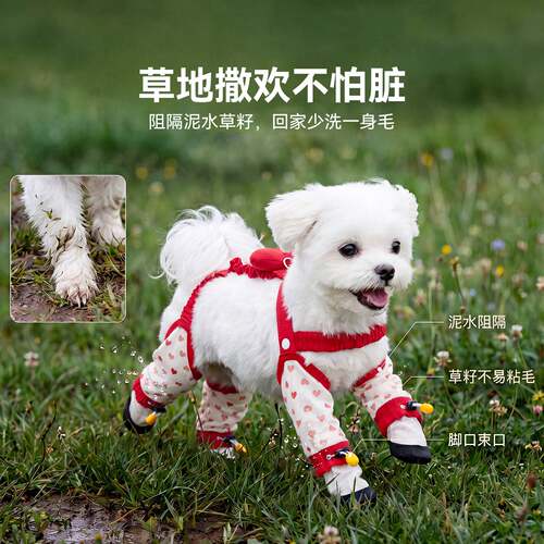 狗狗防尘裤四季通用甜心蝴蝶结防尘防脏四脚裤小型犬外出狗狗衣服