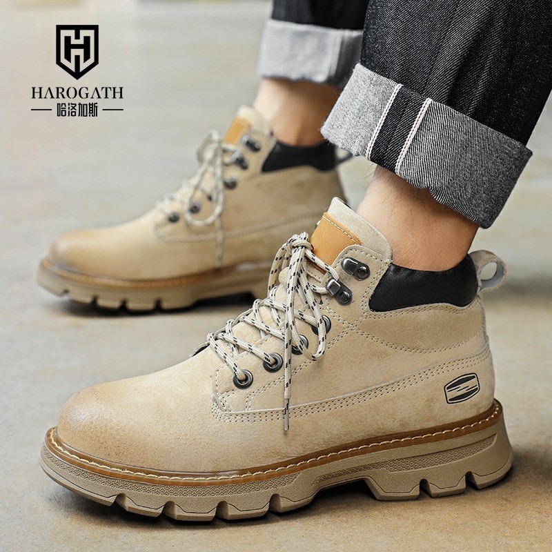 哈洛加斯美式复古痞帅马丁靴2025年秋季新款厚底男士工装靴真皮靴