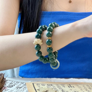 小红书同款阴皮菩提根手串双圈桃木莲花手持新中式饰品文玩手链女