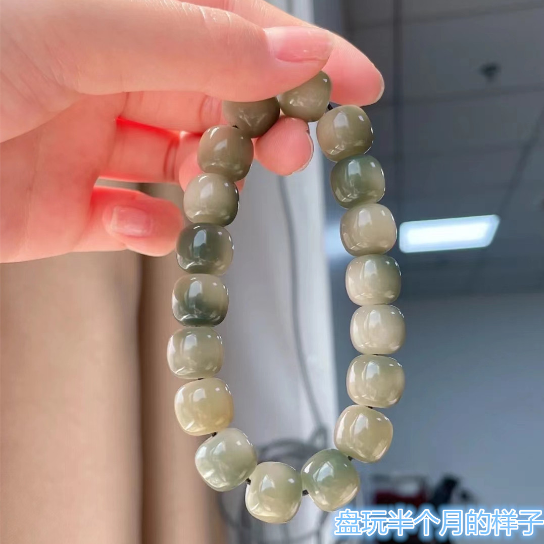 天然风化奶黄菩提根手串女绕指柔文玩白玉菩提子佛珠盘玩手链单圈