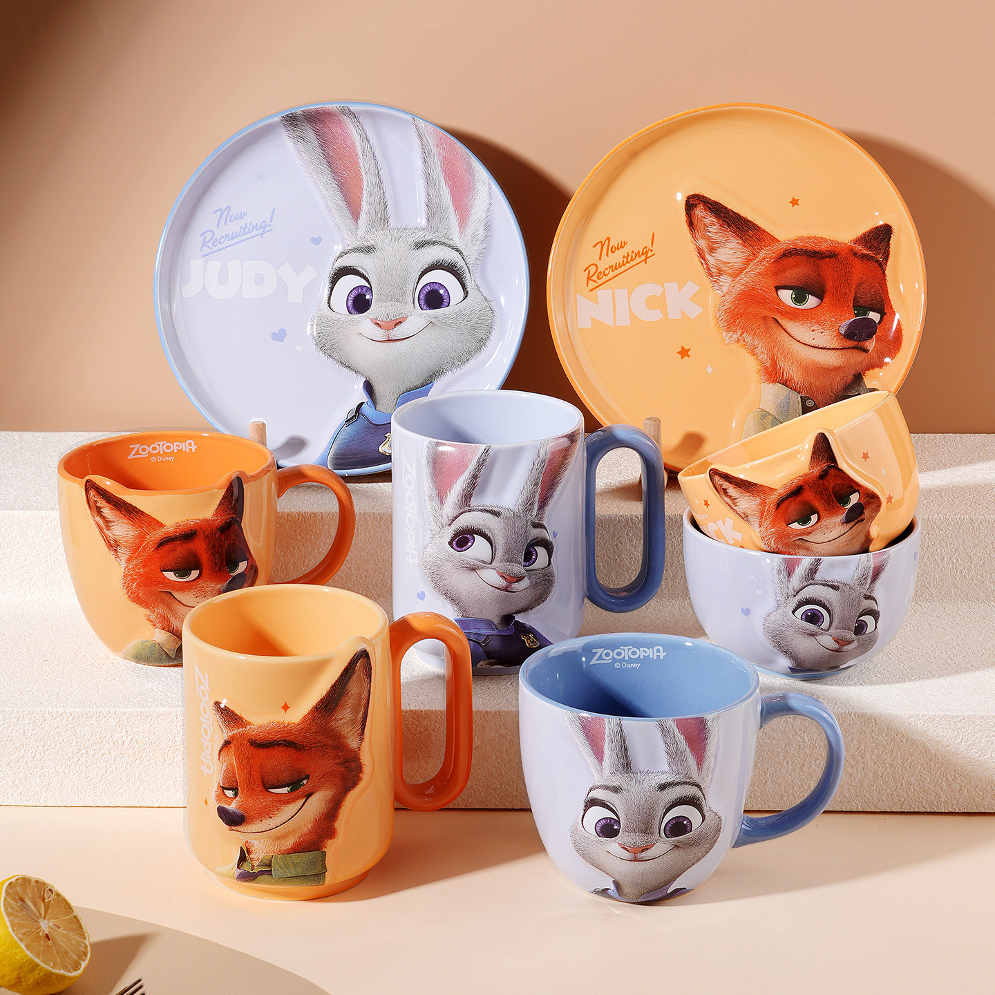 迪士尼疯狂动物城尼克朱迪联名饭碗盘子马克杯子儿童陶瓷餐具套装,餐饮具,餐具瓷器套装,淘宝优惠券,粉丝福利购,淘宝优惠卷