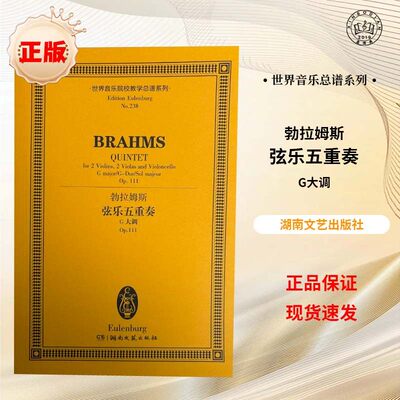【正版】勃拉姆斯弦乐五重奏G大调 世界音乐院校教学总谱系列 湖南文艺出版社