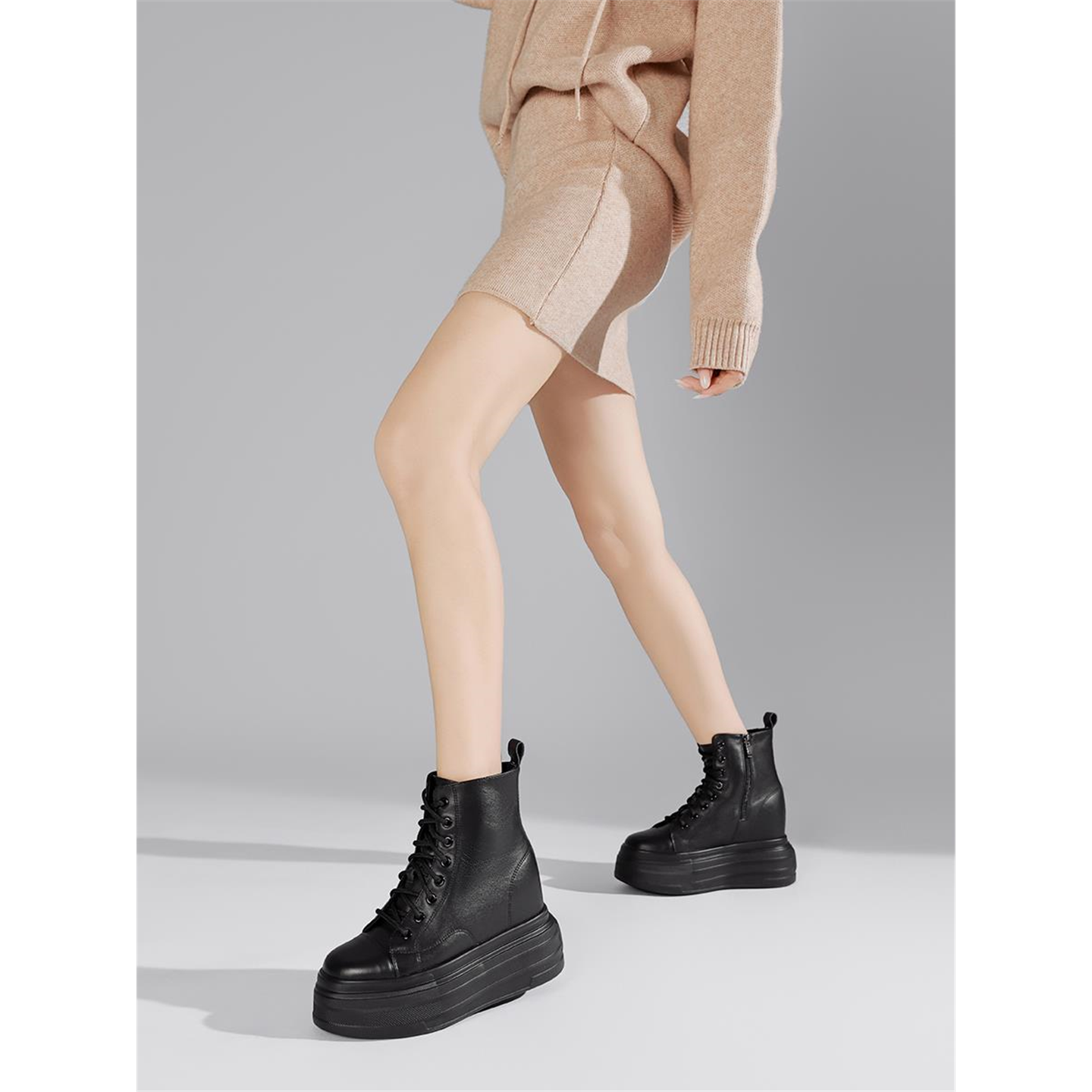 14公分内增高马丁靴女真皮小个子12厘米厚底靴子10CM加绒松糕短靴