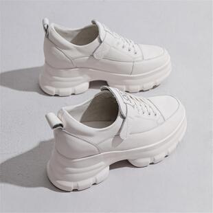厚底真皮鞋内增高小白鞋8cm小个子增高坡跟白鞋休闲头层牛皮女鞋