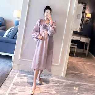 甜美减龄V领夏装 款 高级感紫色娃娃仙女裙子 时尚 孕妇连衣裙春秋季