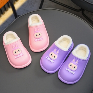 拉布布棉拖鞋包跟加绒男童女宝宝居家外穿防滑保暖小学生防水棉鞋
