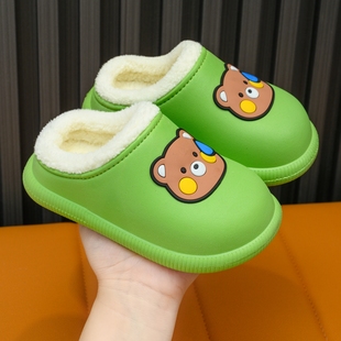 儿童棉拖鞋包跟冬季男童女宝宝居家保暖防滑防水加绒小孩卡通棉鞋