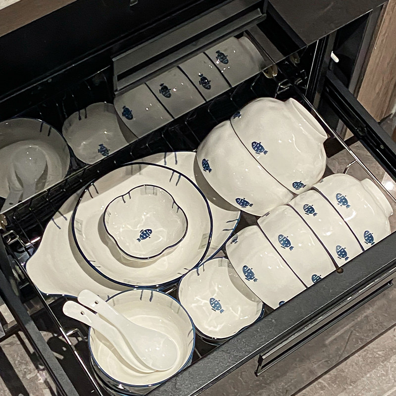 莺妍年年有鱼单个自由搭配饭碗盘子碗碟套装汤面碗家用餐具组合