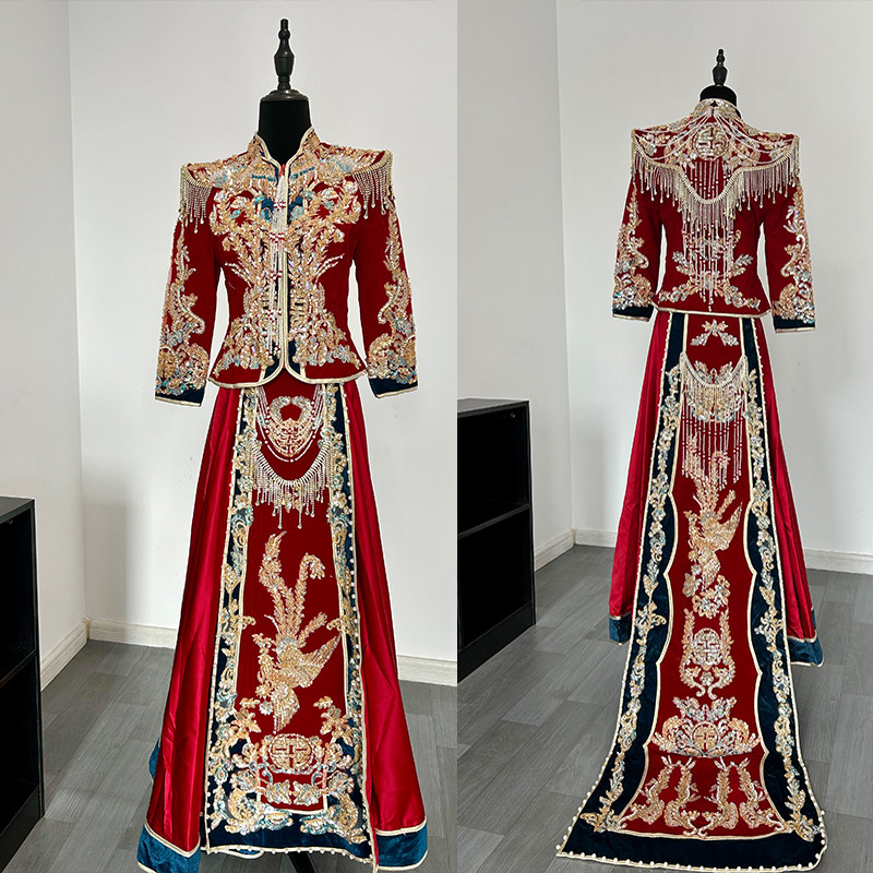 出租重工新款中式秀禾服复古结婚旗袍