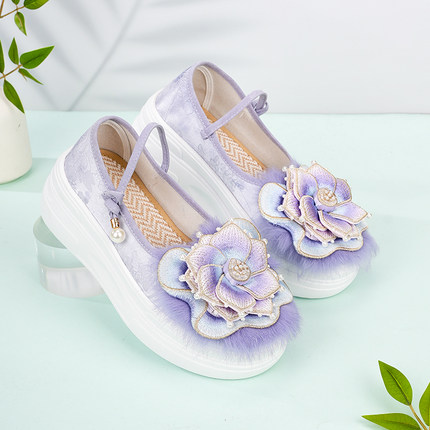 非遗手工原创莲花鞋2025春季新款松糕底汉服鞋民族绣花鞋 1913-62