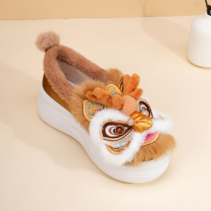 厚底真毛兔毛麒麟鞋冬季新款非遗手工汉服鞋松糕棉鞋成人 1913-25