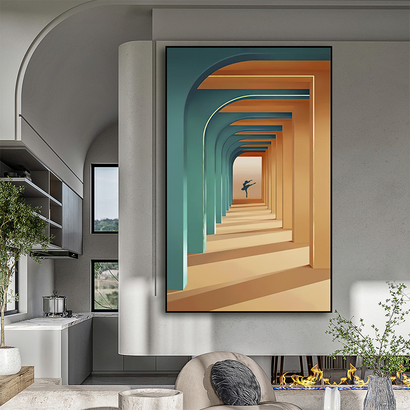 现代客厅装饰画建筑几何艺术视觉延伸感北欧玄关卧室过道走廊挂画图片