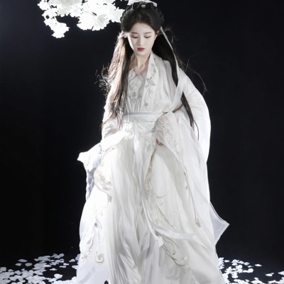 原创汉服女【静还决-银月飞霜】魏晋风白色古装齐腰超仙成人套装