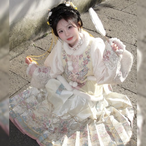 原创汉服女【远山乔-琴音宛宛】明制加绒对襟袄比甲马面裙冬季款