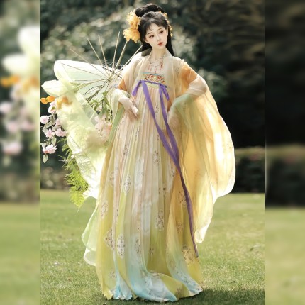 原创汉服女【锦绣】唐制刺绣晕染大袖衫齐胸襦裙超仙气套装春季款