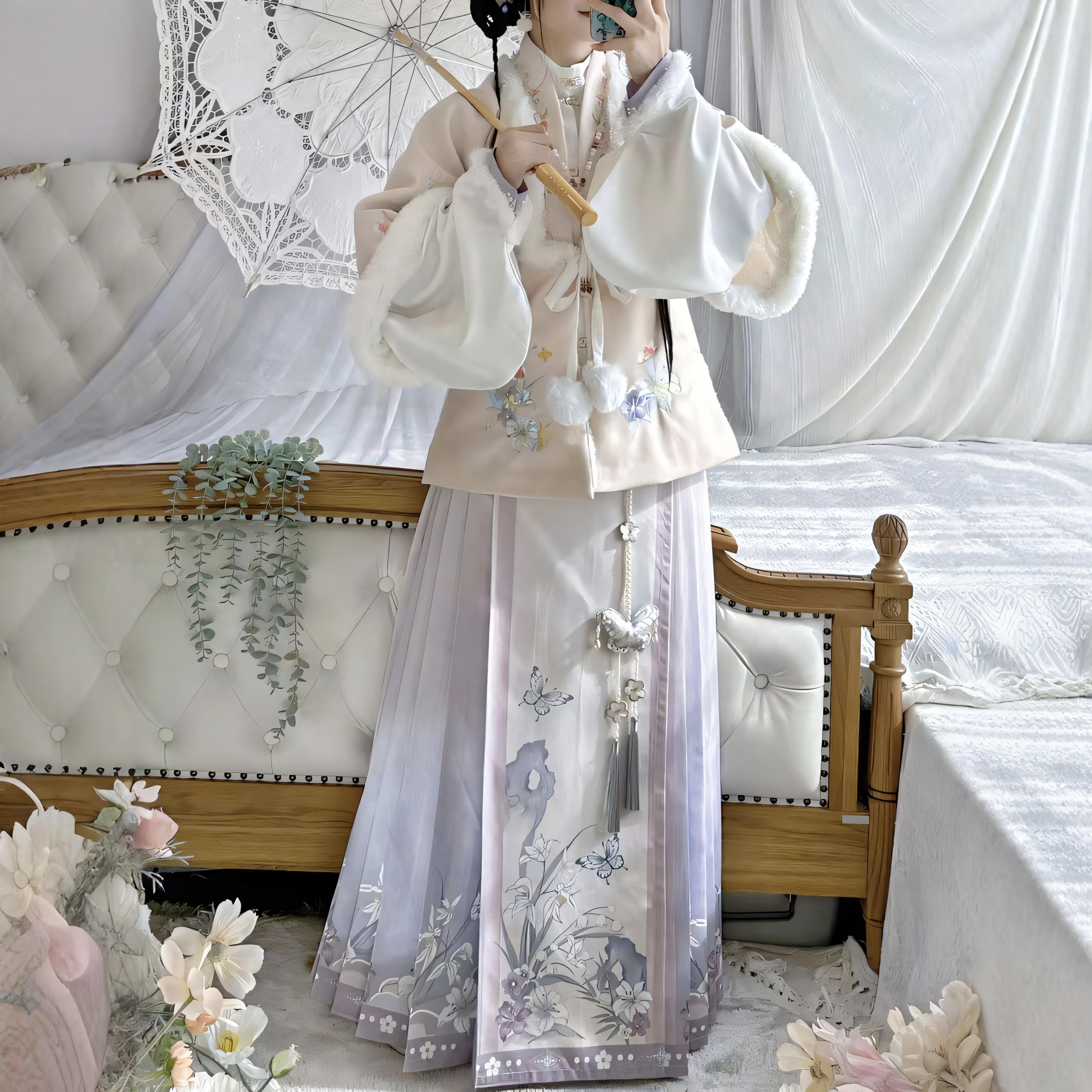 原创汉服女【瑶池】明制加绒合领披袄交领琵琶袖马面裙套装冬季款