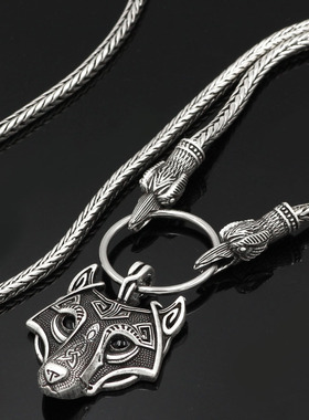 风乌鸦头男士项链挪威北欧狼头维京项链雷神锤复古