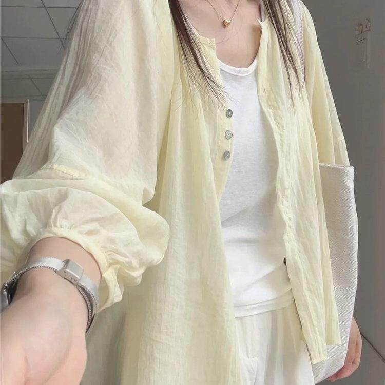 大码亚麻防晒衬衫外套女薄夏季胖mm开衫外搭宽松长袖衬衣短款上衣