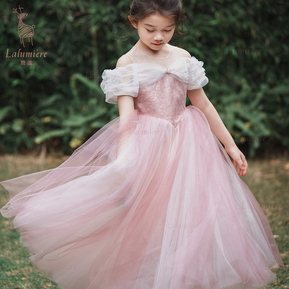 鹿谧粉色公主裙儿童生日演出礼服