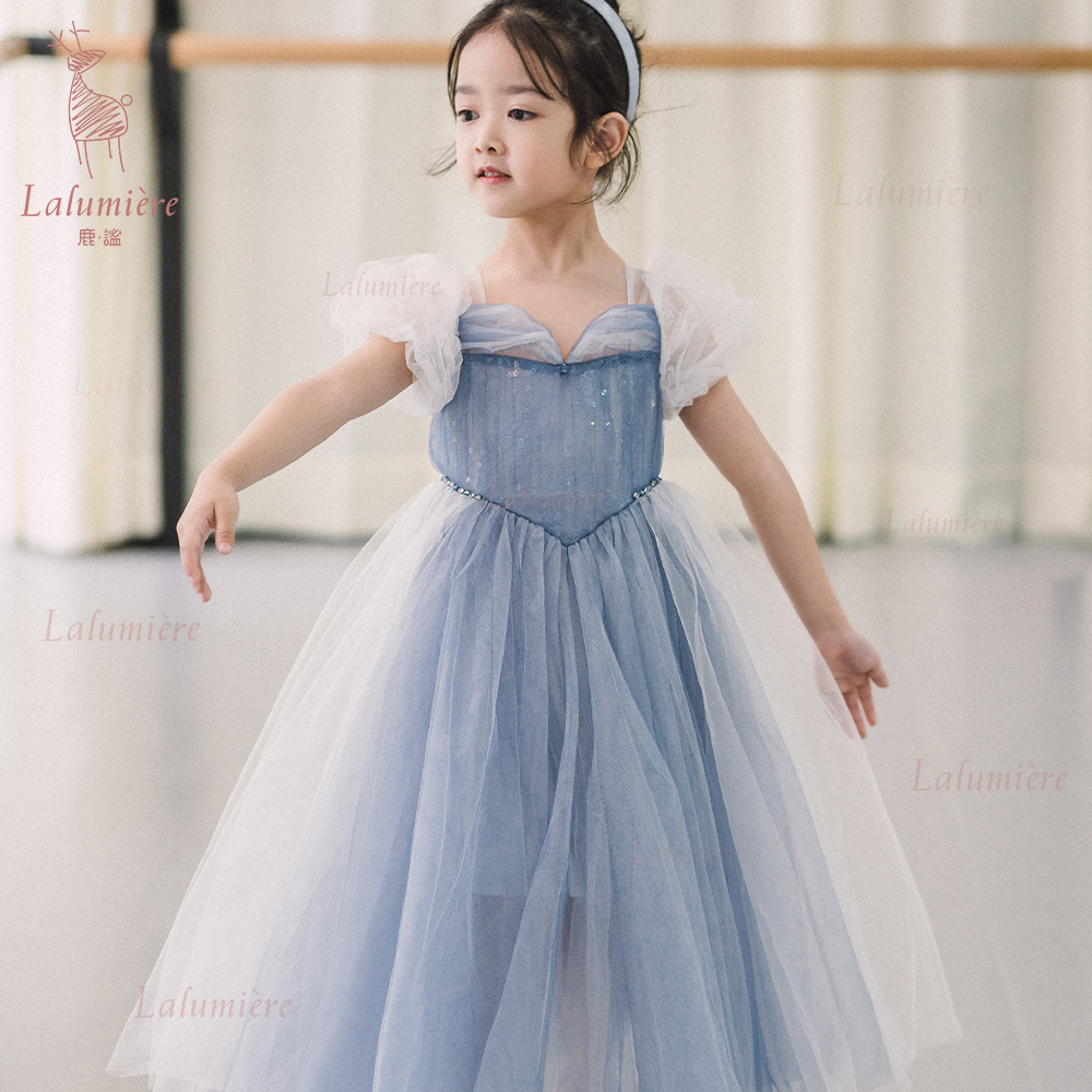 鹿谧灰姑娘公主裙可爱蓝色连衣裙