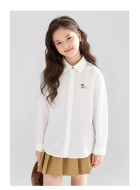 【赫敏学院】天丝莱赛尔棉 小狗绣花学院风白色衬衫女童秋季新款