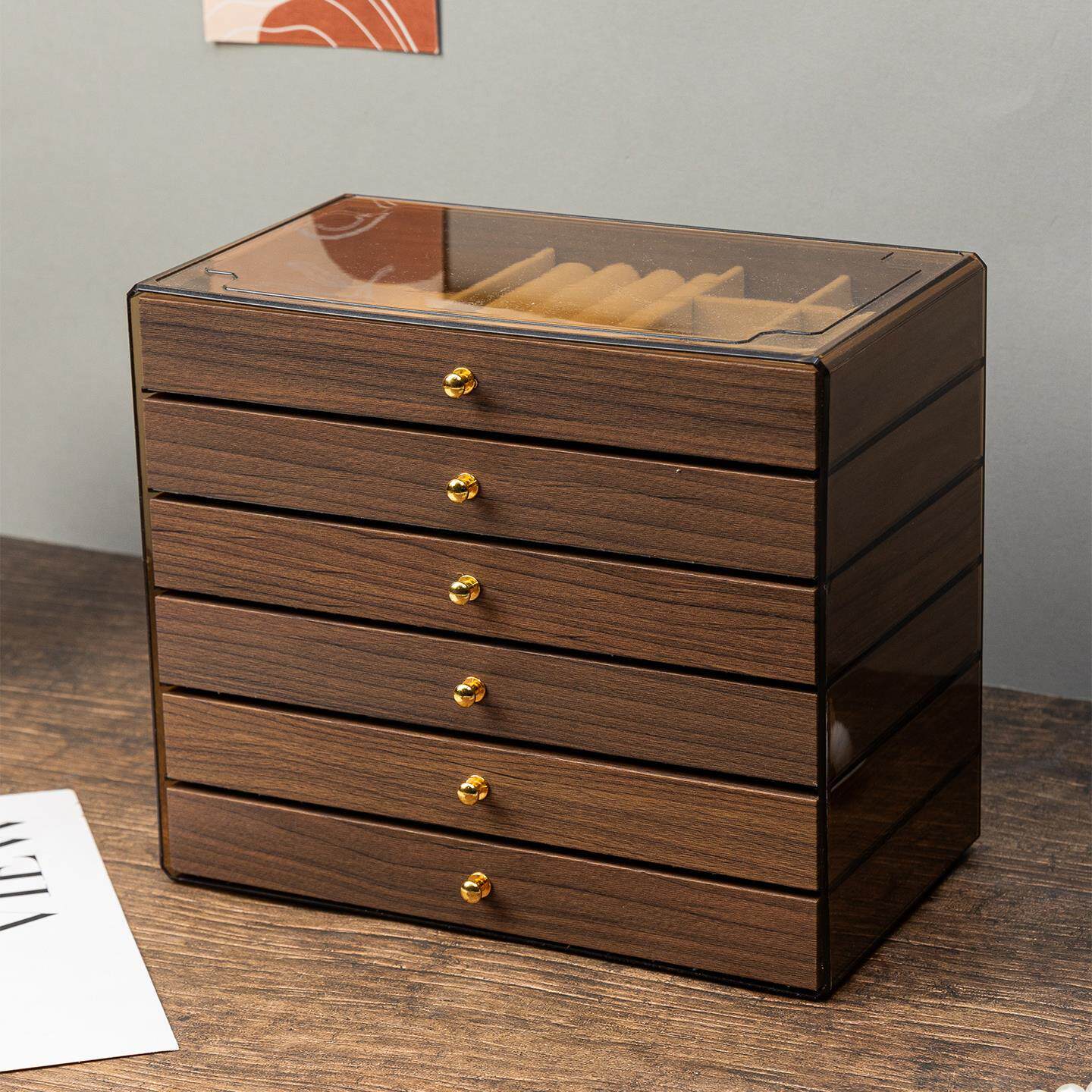 多层首饰盒胡桃木纹手镯耳钉戒指收纳盒精致手饰盒新年春节返乡