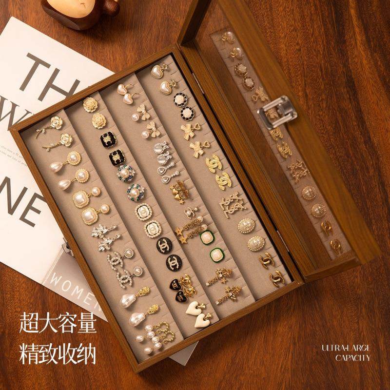 耳饰首饰品收纳盒木质大容量耳钉专用收纳盒黑胡桃纹高级感展示盒,饰品/流行首饰/时尚饰品新,首饰盒,淘宝优惠券,粉丝福利购,淘宝优惠卷