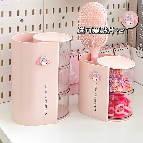 儿童发饰收纳盒可旋转多层透明防尘发圈女孩发卡头绳橡皮筋发箍