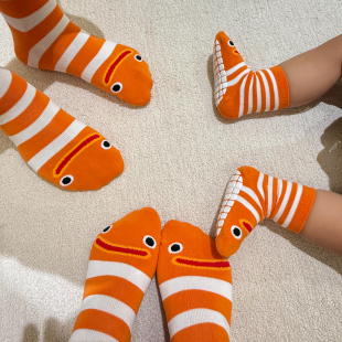亲子袜子男女宝宝儿童防滑地板袜可爱小丑鱼春夏薄款纯棉一家三口