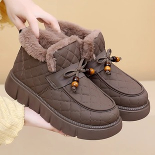 棉鞋 2025冬季 皮面防水保暖雪地靴加绒加厚软底时尚 老北京棉鞋 新款