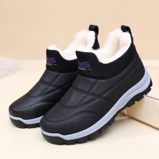 女皮面加绒防水雪地靴保暖防滑中老年棉靴 老北京棉鞋 2025冬季 新款