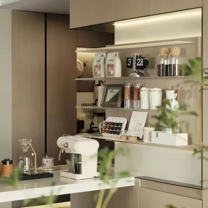 现代样板间厨房橱柜咖啡系列层架组合摆件餐厅咖啡豆储物罐装饰品