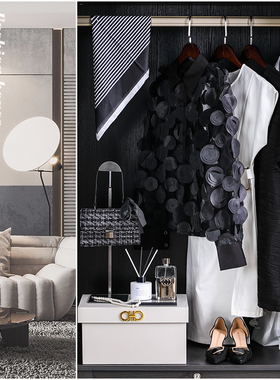 轻奢样板房间衣帽间服饰收纳盒鞋帽丝巾包礼服连衣裙饰品软装套装