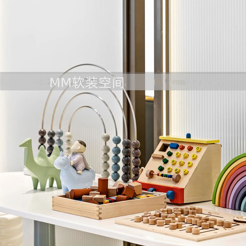 简约现代售楼处儿童区桌面组合木质摆件样板间儿童房积木搭配饰品