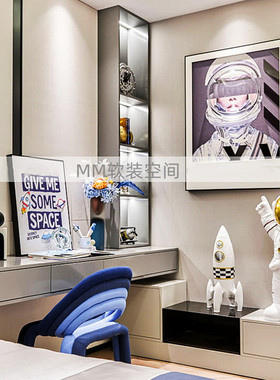 简约现代样板间儿童房软装摆件男孩房书桌太空人主题软装创意饰品
